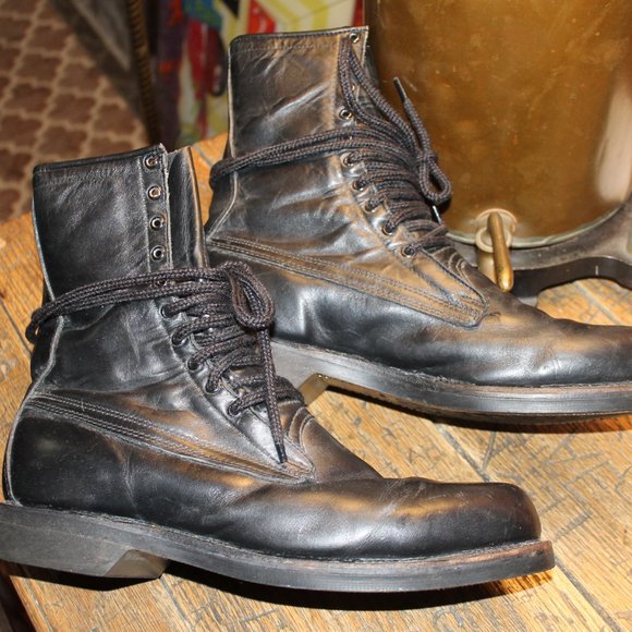 ADDISON SHOE CO VTG STEEL TOE LEATHER COMBAT BOOTS MENS 11 D/ NRMT- WORN ONCE - Picture 2 of 5